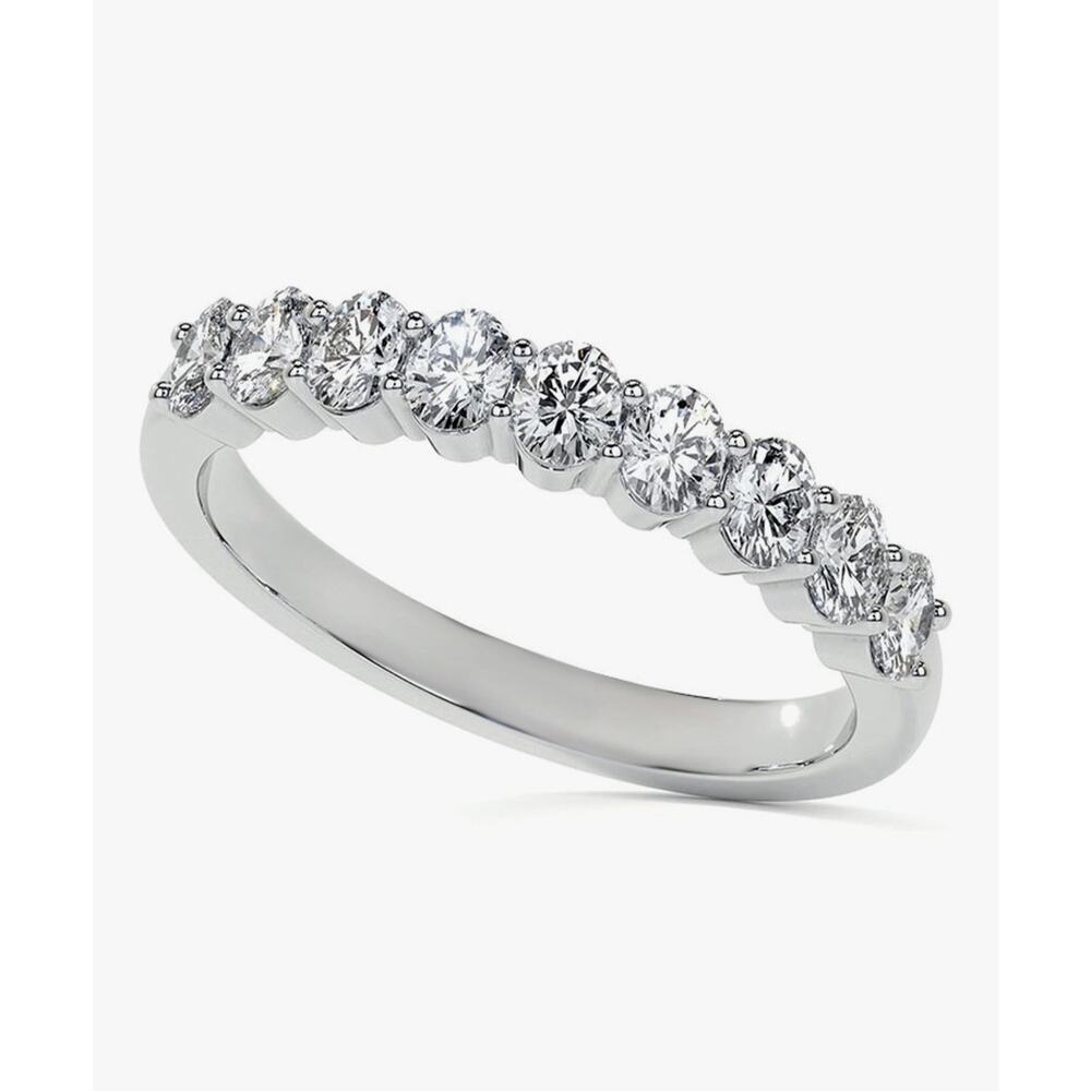 9 Stone Oval Moissanite Anniversary Band D VVS Platinum Plated Silver Sz 6